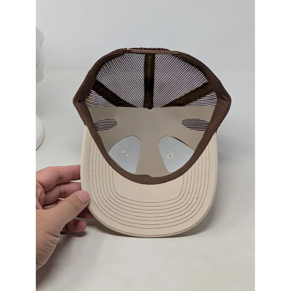 Blue Sage Services Trucker Hat Tan Brown Mesh Snapback Baseball Cap Logo Patch